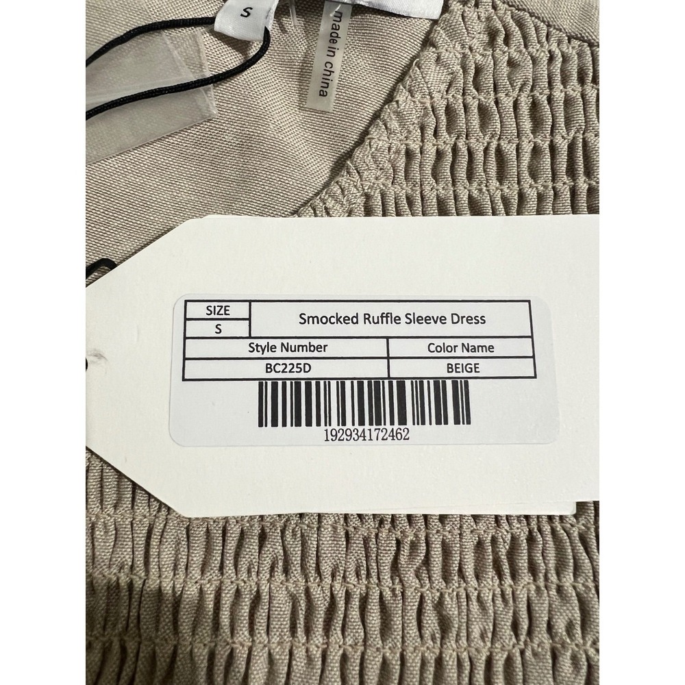 NWT English Factory Smocked Ruffle Sleeve Mini Dress Beige Small NWT BC225D - Picture 4 of 16